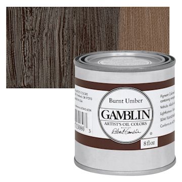 Open in modal - Gamblin Artist's Oil Color - Burnt Umber, 8 oz Can and swatch