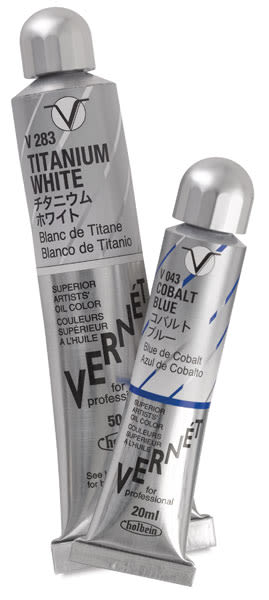 Holbein Vernét Superior Artists' Oil Paints - Small Cobalt Blue with Large Titanium White tube
