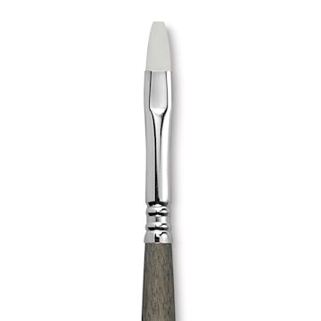 Open in modal - Escoda Perla Toray White Synthetic Brush - Bright, Short Handle, Size 8 (Close-up of brush)