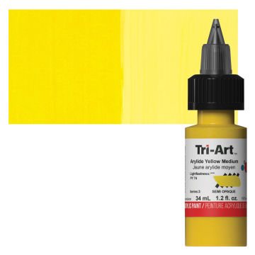 Tri-Art Low-Viscosity Artist Acrylic - Arylide Yellow Medium, Tube with Swatch