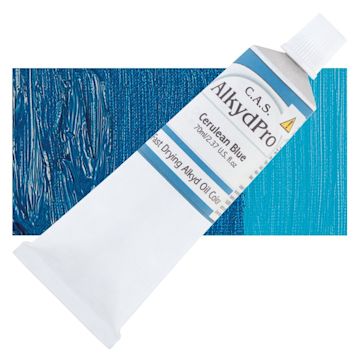 Open in modal - CAS AlkydPro Fast-Drying Alkyd Oil Color - Cerulean Blue, 70 ml tube and swatch