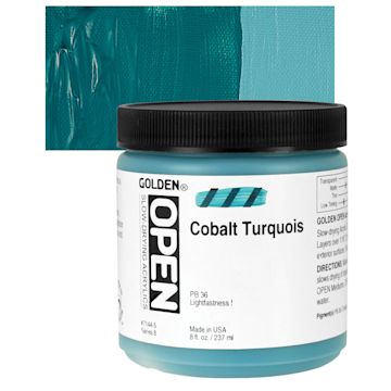 Open in modal - Golden Open Acrylic - Cobalt Turquois, 8 oz Jar and swatch