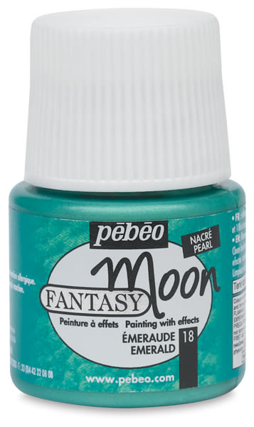 Pebeo Fantasy Moon Paints - Closeup of 45 ml bottle of Emerald Paint 
