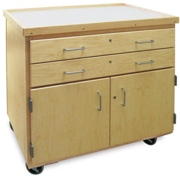 Hann Mobile Art Storage Cart - Angled view showing lockable Drawers and Doors