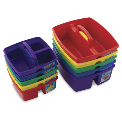 Storex Classroom Caddies - Sets of Small and Large Caddies shown stacked at slight angle