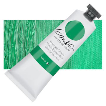 Open in modal - Gamblin Artist's Oil Color - Emerald Green, 37 ml tube and swatch