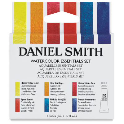 Daniel Smith Extra Fine Watercolors - Set of 6, 5 ml tubes. Front of package.
