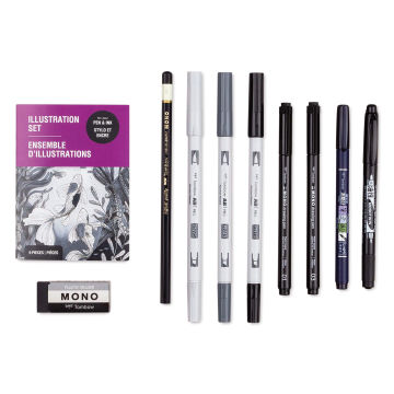 Tombow Illustration Set, contents lad out