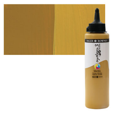 Daler-Rowney System3 Fluid Acrylics - Yellow Ochre, 250 ml with swatch