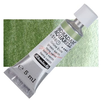 Open in modal - Schmincke Horadam Aquarell Watercolor - Green Earth, 5 ml tube and swatch