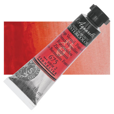 Sennelier French Artists' Watercolor - French Vermilion, 10 ml, Tube with Swatch