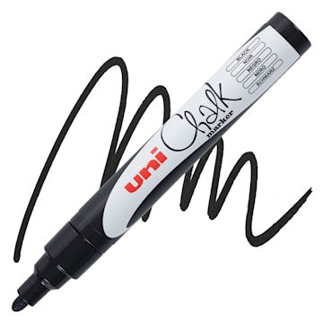 Open in modal - Uni Chalk Marker - Black, 5 mm marker and swatch