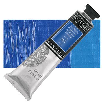 Open in modal - Sennelier Extra-Fine Artist Acrylique - Primary Cyan, 60 ml tube and swatch
