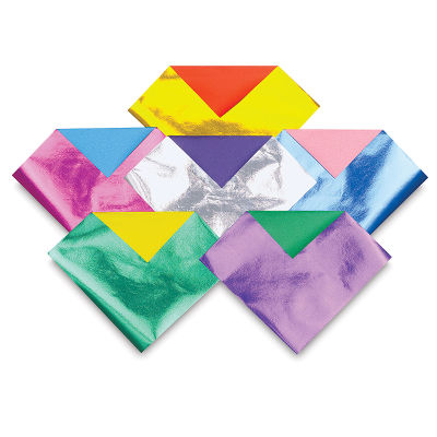 Aitoh Double-Sided Foil Origami Paper - Several papers folded to show color and foiled sides
