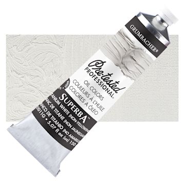 Open in modal - Grumbacher Pre-Tested Artists' Oil Color - Superba White, 5 oz tube and swatch