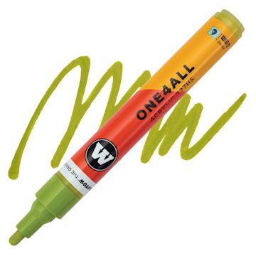 Open in modal - Molotow One4All Acrylic Marker - 4 mm Tip, Nature Green Light, Bullet Tip, swatch and marker