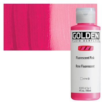 Open in modal - Golden Fluid Acrylic - Fluorescent Pink, 4 oz bottle and swatch