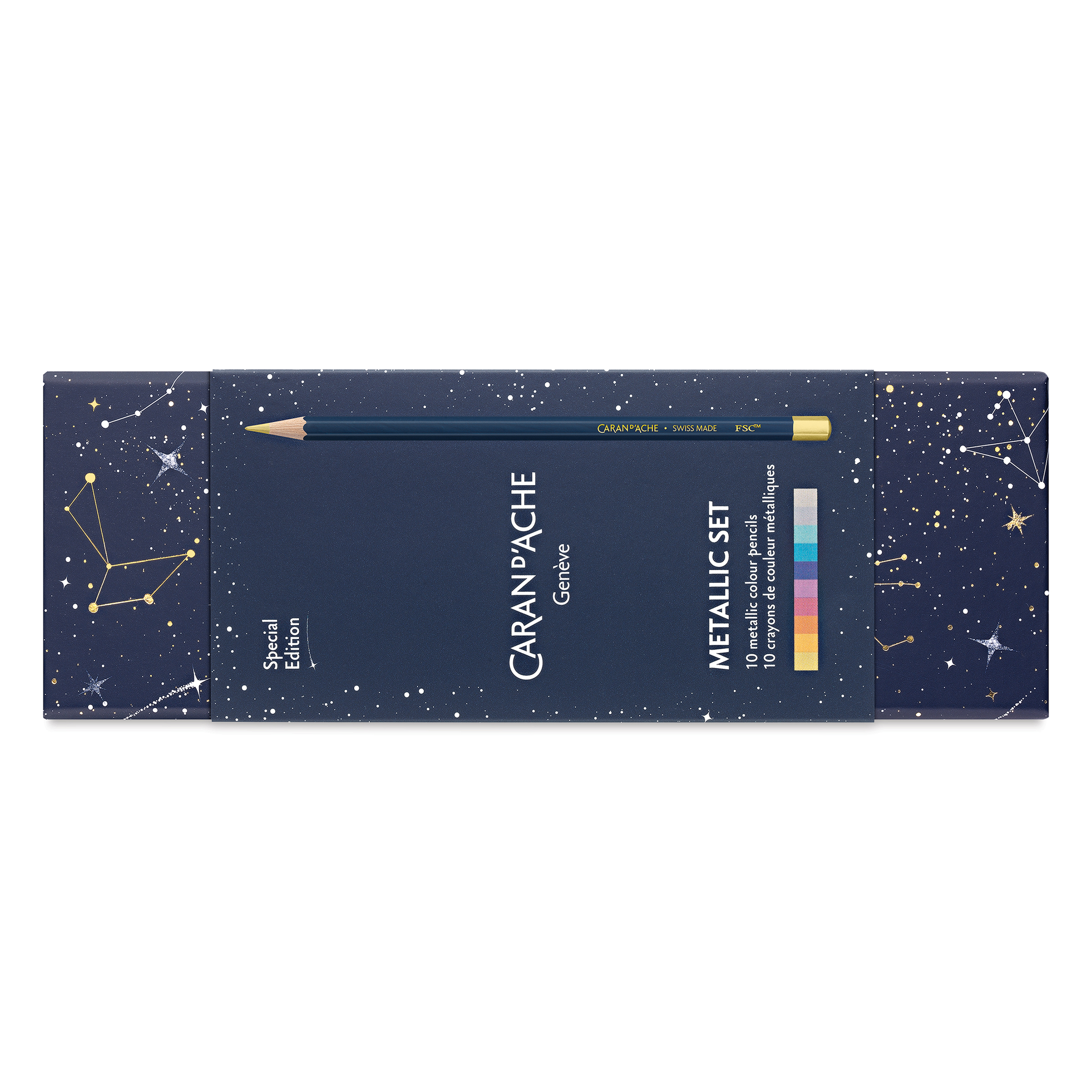 Caran d'Ache Cosmic Blue Metallic Color Pencil Set | BLICK Art