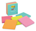 Post-it Super Sticky Notes - 4" x 4", Miami Collection, Lined, Pkg of 6