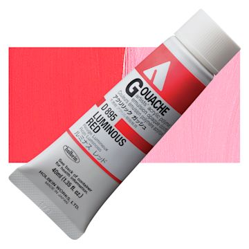 Open in modal - Holbein Acrylic Gouache - Luminous Red, 40 ml tube and swatch