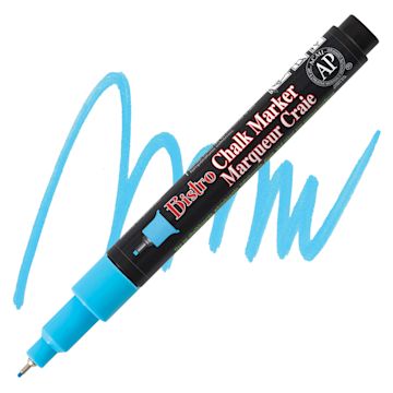 Open in modal - Marvy Uchida Bistro Chalk Marker - Fluorescent Blue, Extra Fine marker and swatch