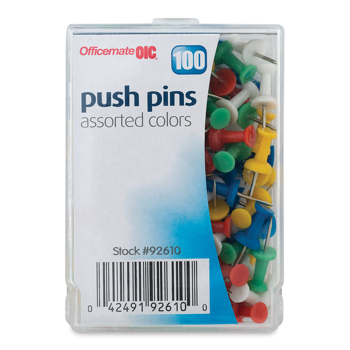 Officemate Push Pins in Reusable Box, Clear, Box of 100 (92707)
