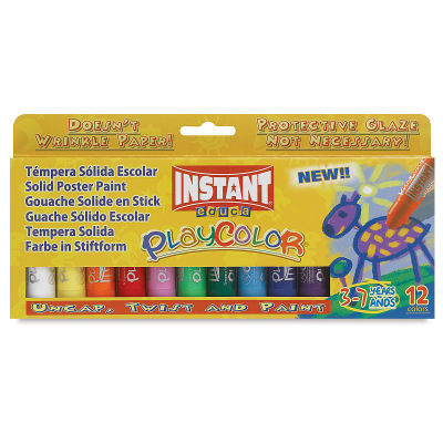 Playcolor Tempera Paint Stick Sets - Front of 12 pc Pocket Size Standard Colors package