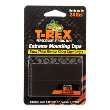 T-Rex Extreme Hold Mounting Tape - Black, Pkg of 8, 1" x 3"