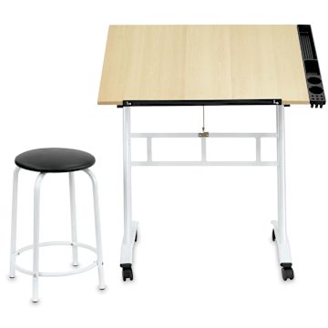 Open in modal - Studio Designs Craft Center Set, stool next to table with top raised