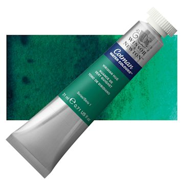 Open in modal - Winsor & Newton Cotman Watercolor - Viridian Hue, 21 ml tube and swatch