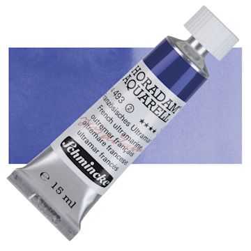 Open in modal - Schmincke Horadam Aquarell Artist Watercolor - French Ultramarine, 15 ml tube and swatch