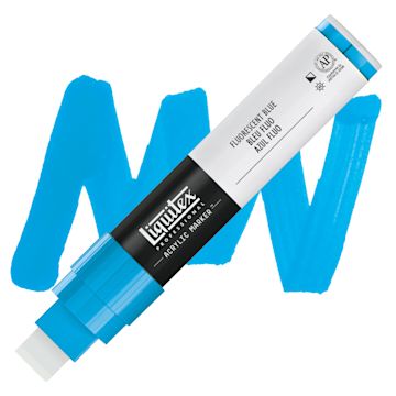 Open in modal - Liquitex Paint Marker - Fluorescent Blue, 15mm Tip marker and swatch