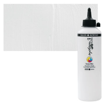 Daler-Rowney System3 Fluid Acrylics - Titanium White, 500 ml bottle with swatch