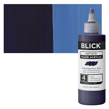 Open in modal - Blick Artists’ Fluid Acrylic - Anthraquinone Blue, 200 ml bottle and swatch