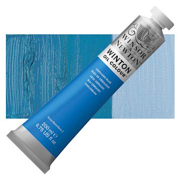 Open in modal - Winsor & Newton Winton Oil Color - Cerulean Blue, 200 ml tube and swatch