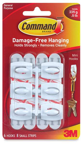 6 x 3M COMMAND MINI HOOKS Damage Free Hanging Hooks SELF ADHESIVE Holds 225G 