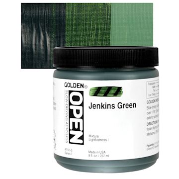 Open in modal - Golden Open Acrylic - Jenkins Green, 8 oz Jar and swatch