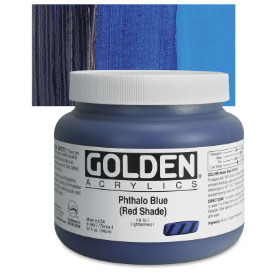 Golden Heavy Body Artist Acrylics - Phthalo Blue (Red Shade), 32 oz Jar