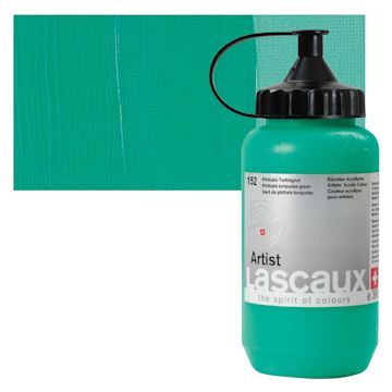 Open in modal - Lascaux Artist Acrylic - Phthalo Turquoise Green, 390 ml Tube and swatch