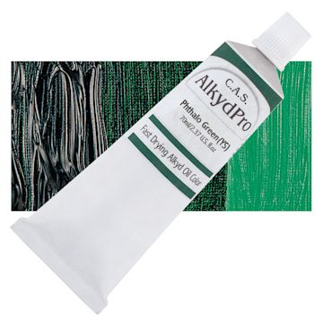 Open in modal - CAS AlkydPro Fast-Drying Alkyd Oil Color - Phthalo Green Yellow Shade, 70 ml tube and swatch