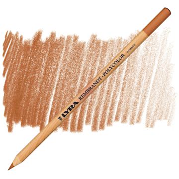 Open in modal - Lyra Rembrandt Polycolor Premium Oil-Based Colored Pencil - Burnt Ochre pencil and swatch