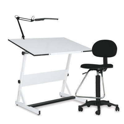 Contemporary Drafting Set - Angled view of desk with chair and lamp
