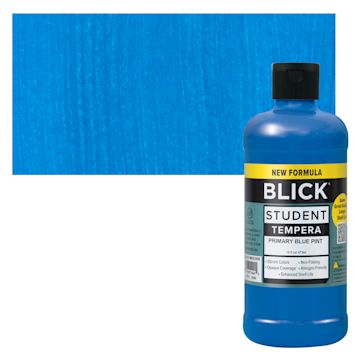 Open in modal - Blick Student Tempera Paint - Primary Blue, 16 oz bottle and swatch