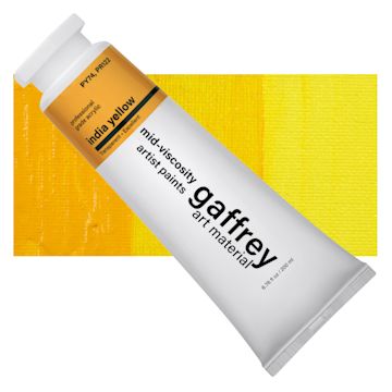 Open in modal - Gaffrey Art Material Standard Body Acrylic Paint - India Yellow, 200 ml tube and swatch