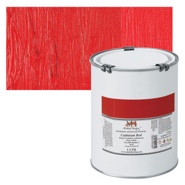 Michael Harding Artists Oil Color - Cadmium Red, 1 Liter swatch and can