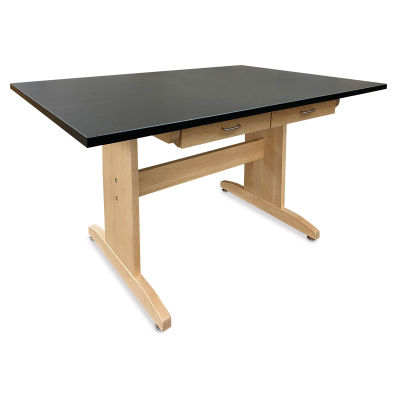 Hann Art Table - 60'' x 36'' x 42'', Black, Rounded Corners With Drawer, Laminate Top