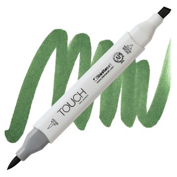 Open in modal - ShinHan Touch Twin Brush Marker - Deep Olive Green marker and swatch