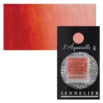 Open in modal - Sennelier French Artists' Watercolor - French Vermilion, Half Pan and swatch