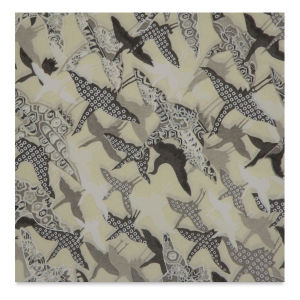 Aitoh Japanese Decorative Paper - Fly Cranes, Black/Grey/Cream 18-1/2" x 25"