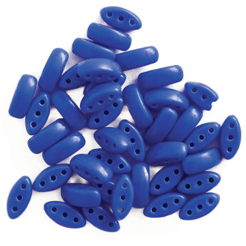 John Bead Czech Glass Cali Three-Hole Beads - Blue beads in loose pile